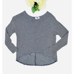 Old Navy Tunic Sweater Girls Size Med (8) Navy White Stripe Hi Lo Hem Semi-Sheer